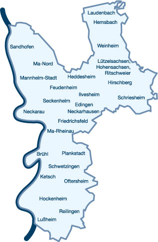 Das Gebiet des DRK-Kreisverbandes Mannheim Das Gebiet des DRK-Kreisverbandes Mannheim